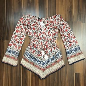 NEW-Off The Shoulder Romper Crochet Trimming F21